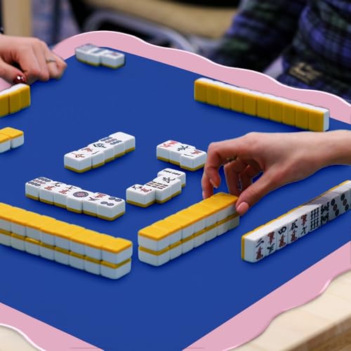 Tapete Mahjong con borde ondulado y bolsa azul y rosa miniatura 6