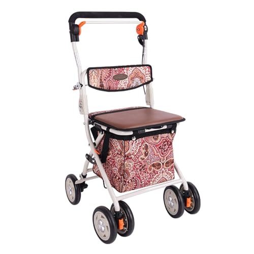 Andador plegable con asiento, cesta y frenos bloqueables, ayuda de movilidad ligera para personas mayores y ancianos