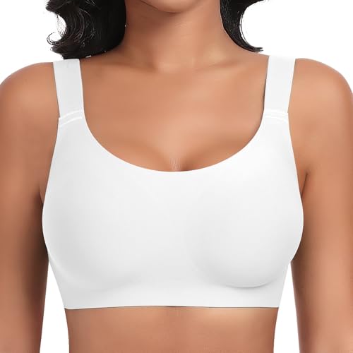 Ganado Soutiens-Gorge Femme sans Armature Confort Classiques Brassière avec Coussinets Col en U Brassiere sans Coutures (Blanc,XL)