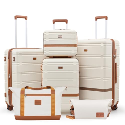 Image of NEISIA Luggage Sets with spinner wheels, PC+ABS Hard Shell Travel Luggage,Lightweight Carry-on suitcases with TSA Lock,YKK Zippers Fathers Day Gift for Dad Men (Beige, 6 piece set(14 /20 /24 /28 /DB /TB))