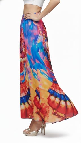 Image of VAGISHA Women's 4-Metre Flared Long Skirt | Skirts for Women Long Length | Long Skirts for Girls | Ethnic & Boho Printed Wear with Elastic Waist | Perfect for Party, Festive & Casual Look