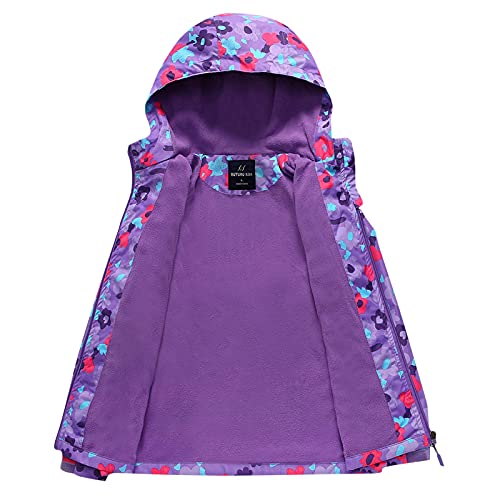 Kids Flower Print Hooded Rain Jacket Waterproof Outwear Raincoat Hoodies Zipper Fleece Boys Girls Rainy Coat2