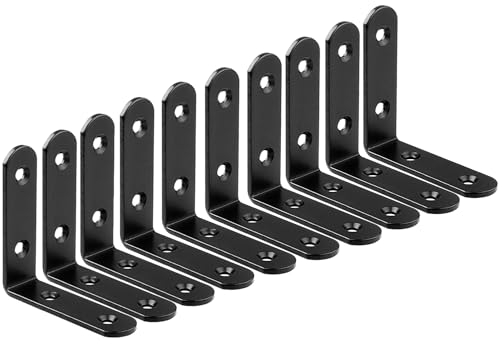 ZiYuya Corner Braces Metal L Bracket Heavy Duty Joint Right Angle Shelf Support Corner Braces Wall Bracket for Shelves Wood Furniture Cabinet (Black