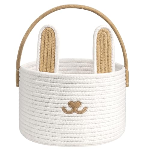 Image of HiChen Baby Easter Basket Empty Gift Baskets, Bunny Baskets for Toddlers Boys Girls, Easter Egg Basket with Decorative Rabbit, Brown