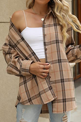 Image of CHYRII Womens Button Down Flannel Shirts Long Sleeve Plaid Shackets Business Casual Blouse Top