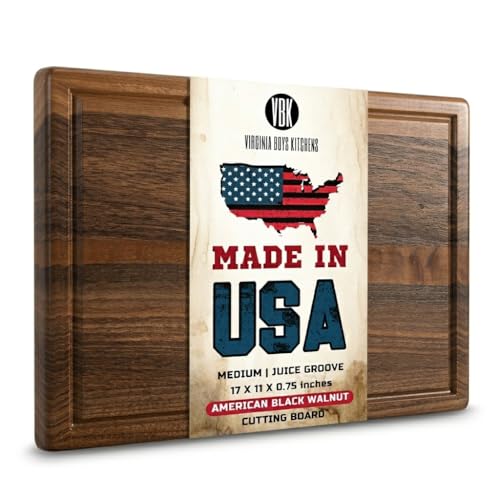 Made In Usa Black Walnut Wood Cutting Board By Virginia Boys Kitchens - Butcher Block Wooden Carving Board With Juice Well Made From Sustainable Hardwood (17X11)