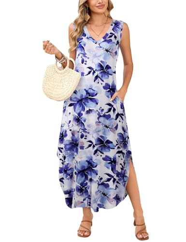 Image of JollieLovin Women Plus Size Summer Tank Maxi Dresses Sleeveless Causal V Neck Beach Long Dresses Swim Cover up (L-5X)