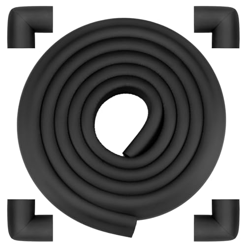 Image of Corner Protector Baby, Baby Proofing Edge Corner Protector, Waterproof Soft Foam Cushion with Adhesive Tape (6.6ft Edge + 4 Corners),Wall Corner Protector for Fireplace, Table, Stair, Cabinet(Black)