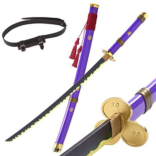 Long-tail cat Roronoa Zoro Katana, Samurai for Cosplay , Shusui &Wado Ichimonji &Sandai Kitetsu Yubashiri ,Bamboo Knife About 41 inch Overall, Variety of Styles to Choose from (Purple Yan Mo)
