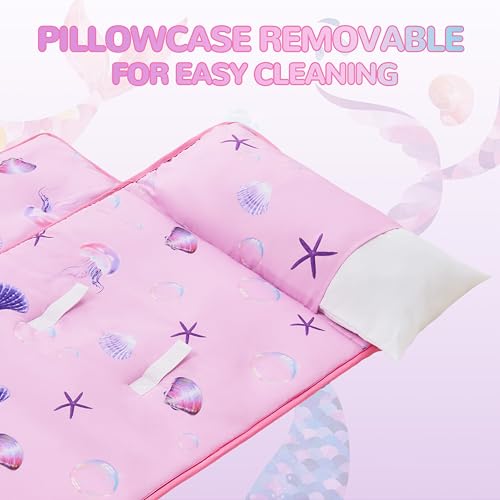 Image of Toddler Nap Mat with Pillow, Large Rolled Mermaid Napping Mats | Toddler Sleeping Bag, Nap Mats for Daycare, Preschool, Travel Sleeping Bag for Girls, Toddler Nap Mat Sleep Mat for Daycare