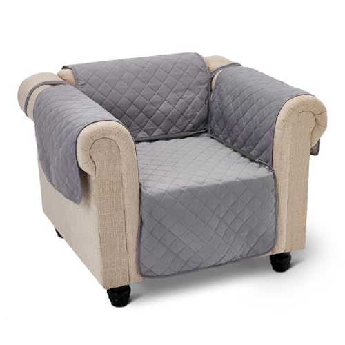 Amazon Basics Housse de Fauteuil Imperméable, Housse de Canapé 1 Place, Protection Réversible Lavable, Gris/Gris Clair