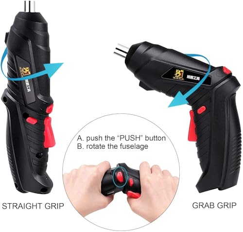 Image of Rechargeable Cordless Electric Screwdriver Kit 47 in 1 with LED Light, 4.2V Lithium Battery, 90 Pivoting Handle, Flexible Shaft & Carry Case for DIY Home Repairs