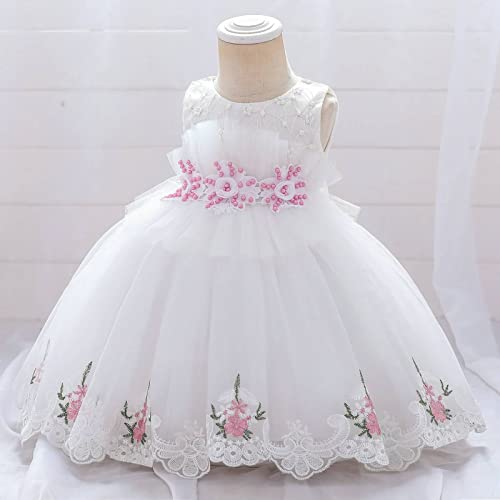 Gualiy Girl Prom Ball Gown, Birthday Girl Dress Kids 1-6 Years Old White Embroidered Tulle Dress with Beads Dress3