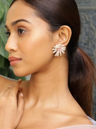 Image of Rubans Stud Earrings American Diamond Zirconia Stylish Jewellery Gift for Women & Girls
