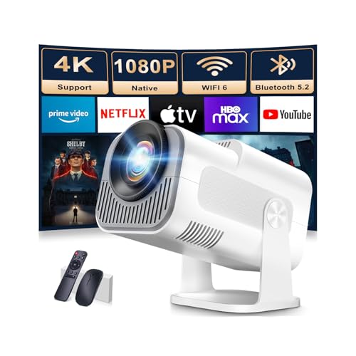 Image of 【Built-in Apps】Mini Projector 1080P, 4K Projector Full HD with WIFI 6 and Bluetooth 5.2, Support 270° Rotatable Portable Projector with Auto Keystone Correction,Compatible with Phone/HDMI/USB-White