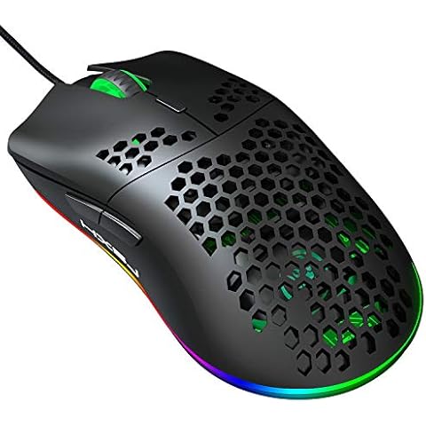 hxsj 96G Programmable Gaming Mouse with Lightweight Honeycomb Shell, 6400 DPI Laser Sensor,RGB Rainbow Backlit (Black) Cover