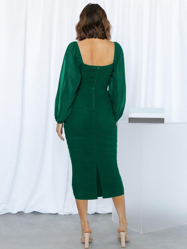 Haibang Vestito Donna Elegante Maniche Lunghe Abiti da Cerimonia con Scollo Quadrato Aderente Abito da Sera Lungo Sexy Vestito Tubino per Cocktail Party Feste Ballo Festa Autunno e Inverno