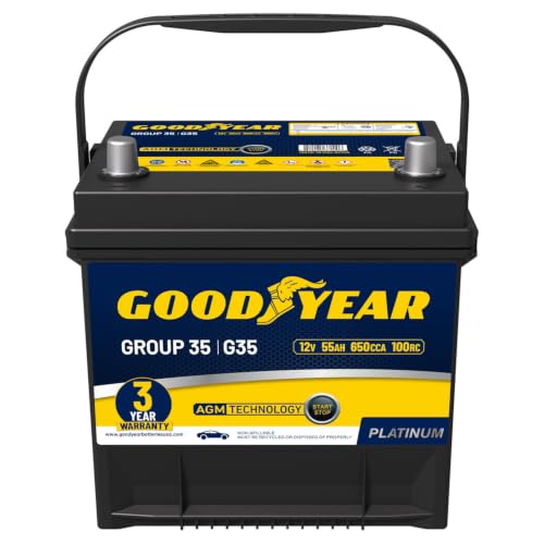 Image of Goodyear 35-AGM BCI Group Size 35 12V 55 AH, 100RC, 650 CCA Platinum series Rechargeable AGM Maintenance Free Automotive Battery