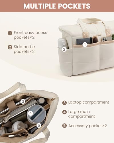LOVEVOOK Tote Bag for Women,Light Puffer Tote Bag with Multi-pockets,Stylish Carry on Laptop Bags for Daily,Travel,Work,Gym4