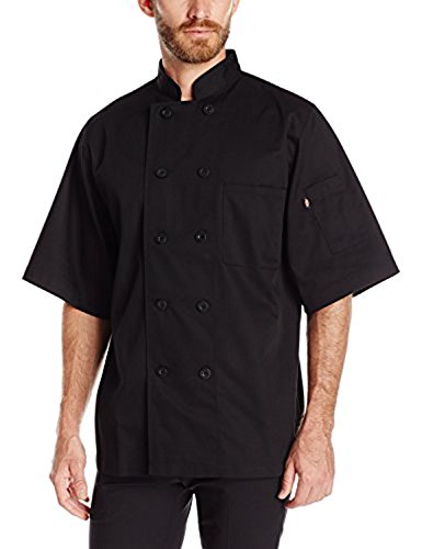 Dickies Chef Men's Unisex Classic 10 Button Short-Sleeve Coat, Black, X-Large