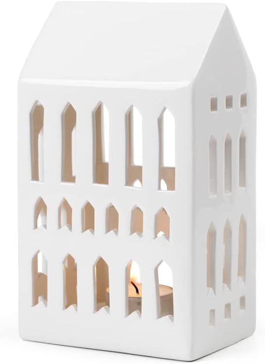 Tea Light Holder, Ceramic, Church, 10 x 18 cm