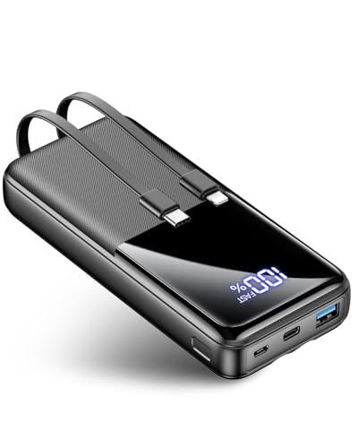 Batería externa de 26800 mAh con carga rápida de 22,5 W, cargador portátil con cables integrados y pantalla LED, 4 dispositivos de carga simultánea, compatible con iPhone 16/15/14/13 Samsung Galaxy