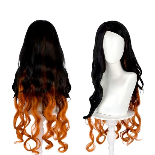 YSECRETYWIG Black Orange Anime Cosplay Halloween Wig: Cosplay Women Wig + 2 Hair Caps Long Synthetic Character Wigs Halloween & Christmas Parties Anime Events Hairstyle for Women & Teens