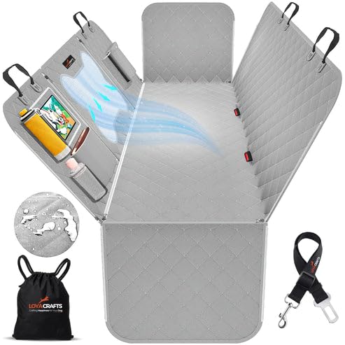 Dog Car Seat Covers, 600D Heavy Duty 100% Waterproof, Nonslip, Zipper Design seat Protector, Mesh Window, Perfect Dog Hammock for Car Backseat, SUVs, Sedans & Truck (Bone Mesh Window)