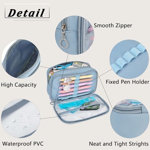 Image of Pencil Case, Large Capacity Zipper Pencil Pouch, Multi- Slot Pen Bag, Transparent Makeup Bag, Portable Office Stationery Pencil Bag.