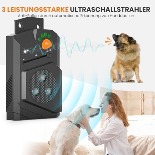 Honey Paws Antibell für Hunde, Antibell Ultraschall Gerät Hunde, Anti Bell Gerät Hunde mit 3 Modi, 15m Reichweite, Automatischer Anti Bellen Funktion Ultraschall Hundebell Stopper für Innen Außen
