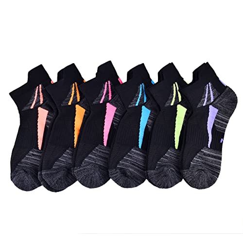 Image of Womens Ankle Socks Athletic Cushioned Sport Socks | Cotton Breathable Performance Tab Quarter Ankle Running Socks for Women 6 Pack