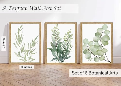 Induslyfe Framed Eucalyptus Sage Green Botanical Plant Wall Art Canvas Decor Set of 6, Leaves Prints Posters, Flower Wall Art for Bathroom Bedroom Living Room 9x12 by Induslyfe - Used condition - Image 5