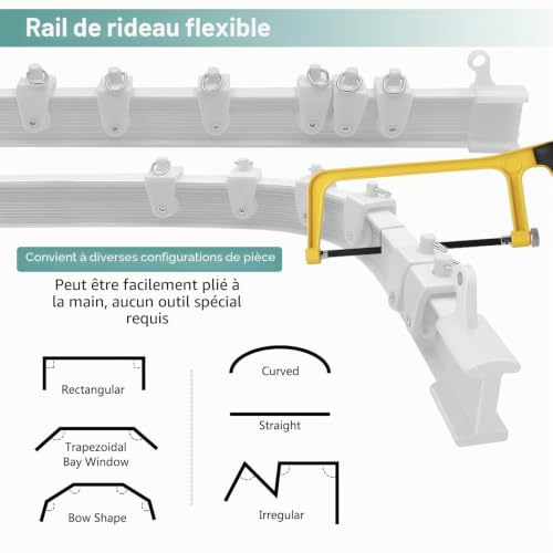 Rail de rideau de plafond pliable flexible incurvé blanc 6m robuste - 6