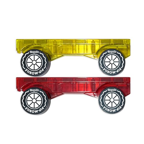 Image of Crayola PIP-Mobiles Rolling Chassis Accessory for Magnetic Building Tiles - Add Wheels to Crayola PIP-Tile Sets - STEM Learning Toy for Kids Ages 3+ - Creative Educational Travel Toy - 2-Pack (Bold)