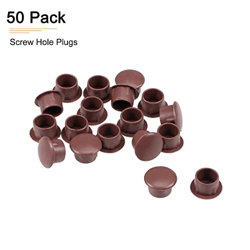 Image of DTGN 10mm x 12.5mm x 8mm(Dia. x Cap Dia. x H) Screw Hole Plugs - 50Pack - Good for Furniture Cupboard Wardrobe - Plastic Fastener Hole Caps - Brown