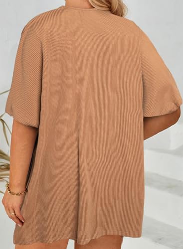 Image of Eytino Women Plus Size Lightweight Cardigan Half Sleeve Ribbed Knit Kimono Cardigans Tops(1X-5X)