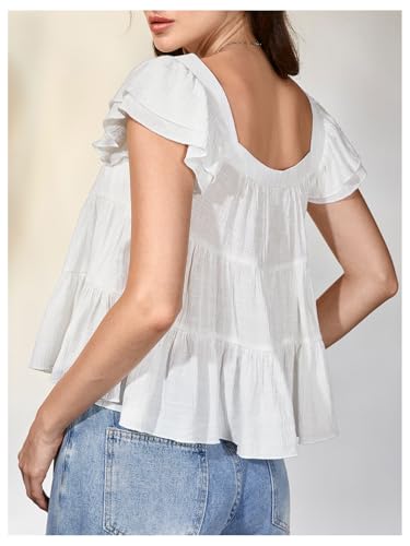 SweatyRocks Women's Ruffle Cap Sleeve Square Neck Flared Hem Blouse Shirt Tops2