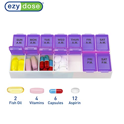 Image of EZY DOSE Weekly (7-Day) AM /PM Daily Pill Case, Medicine Planner, Vitamin Organizer, Fish Oil Holder, Supplements Container, Medium Compartments, 2 Times a Day, Color May Vary, BPA Free (Pack of 3)
