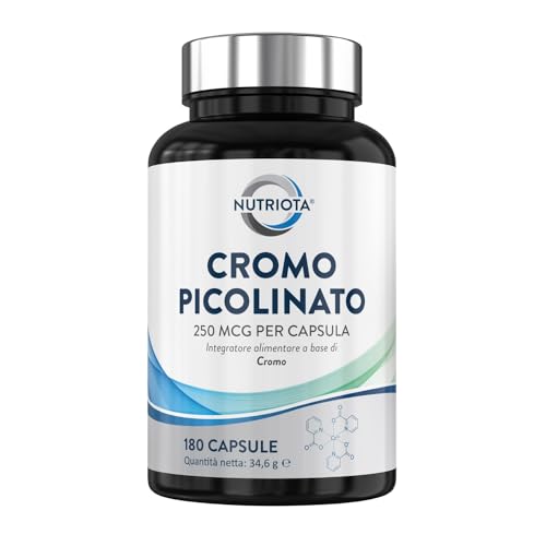 Integratore alimentare di cromo picolinato 250 mcg | 180 capsule a elevato dosaggio | Adatto per vegani | Prodotto da Nutriota