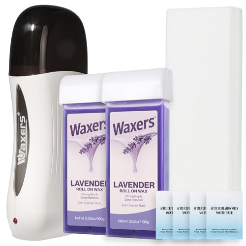 Wax Roller Kit for Hair Removal Lavender Roll on Wax Kit for Women Men Professional Soft Wax for Leg Arms Back & Armpit