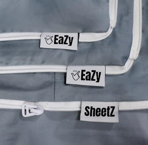 Eazy Sheetz®: Fitted Sheets That Won't Pop Off | Zipper Sheets, Stay-On Sheets, Fitted Zipper Sheets, Zip On Sheet Design (Rain) Silky Cotton - Queen 60X80X14 Standard (13-15 inch Depth) STQ14R