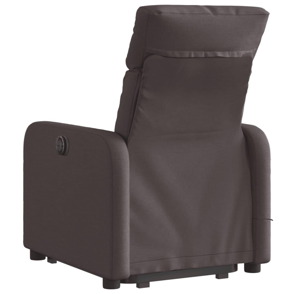 Sillón elevador eléctrico con masaje de 6 puntos y reclinación automática, tejido marrón oscuro, función elevación y vibración, estructura estable de madera