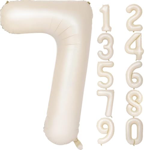 Image of Number Balloons for Birthday Decorations - 40 Inch Large Party Balloons 7, Cream Foil Number Balloons for Boys Girls, Balloons for Party Supplies