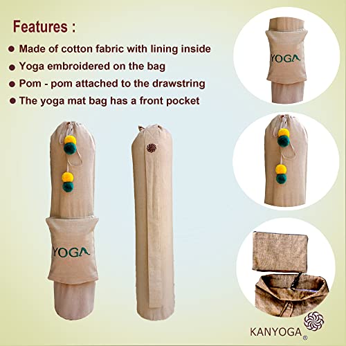 Image of Yoga Mat Cover Bag | Yoga Mat Bag with Yoga Embroidery Carry Bag with Strap (Beige, 74 L x 25 W)