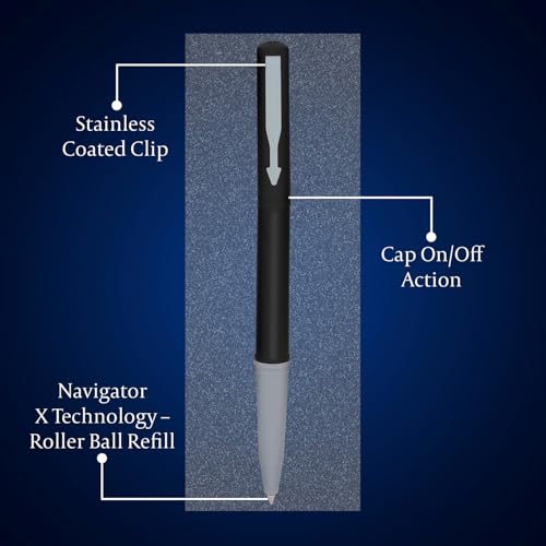 Image of Parker Beta Neo Chrome Trim Roller Ball Pen| Black Body Color| Ink Color - Blue | Perfect for Corporate Gifting | Elite Pen for Professionals