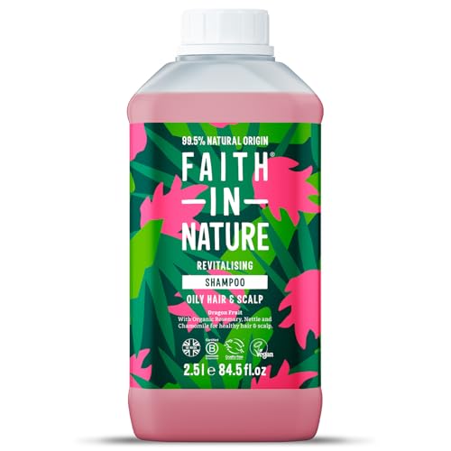 Faith In Nature Natural Dragon Fruit Shampoo, Revitalising for Oily Hair & Scalp, Vegan & Cruelty Free, No SLS, Silicones or Parabens, 2.5L Refill