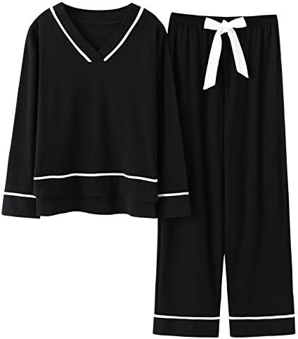 Z-Y メンズパジャマセット パジャマVネックパジャマ女性黒のパジャマ