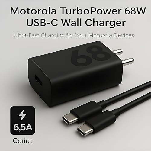 Image of Motorola Original 68W Turbo Power Charger with 3.3 Ft Type C Cable for Motorola Edge 30 /30 Fusion /30 Pro /40 /40 Neo /G40 Fusion /50 /50 Ultra /50 Pro /50 Neo /50 Fusion /Moto G82 /G84 /G45 /68Watt Adapter,Black