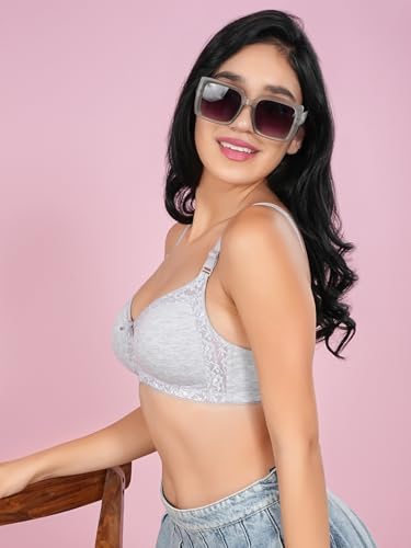 Image of Women's Seamless Padded Bra | Full Coverage | Cotton Stretch Fabric and Nylon Lace | Broad Adjustable Straps