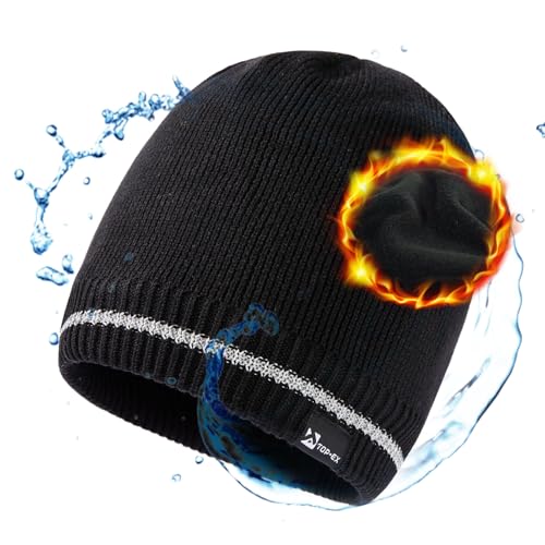 Image of Oversized L /XL /XXL DryKnit Waterproof Merino Wool Blend Beanie Fleece Lined Knit Hat for All-Weather Winter